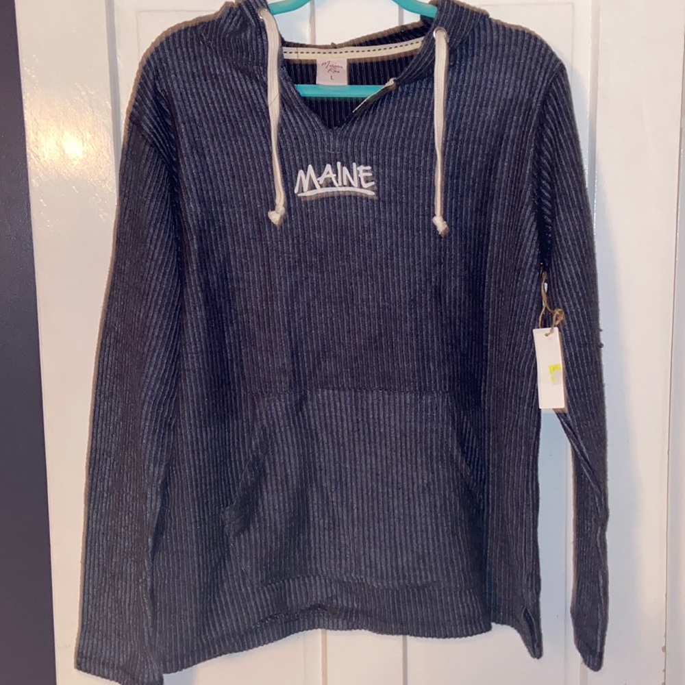 Super soft corduroy size Large Navy “Maine” Hoodie! New with Tags!!!!!